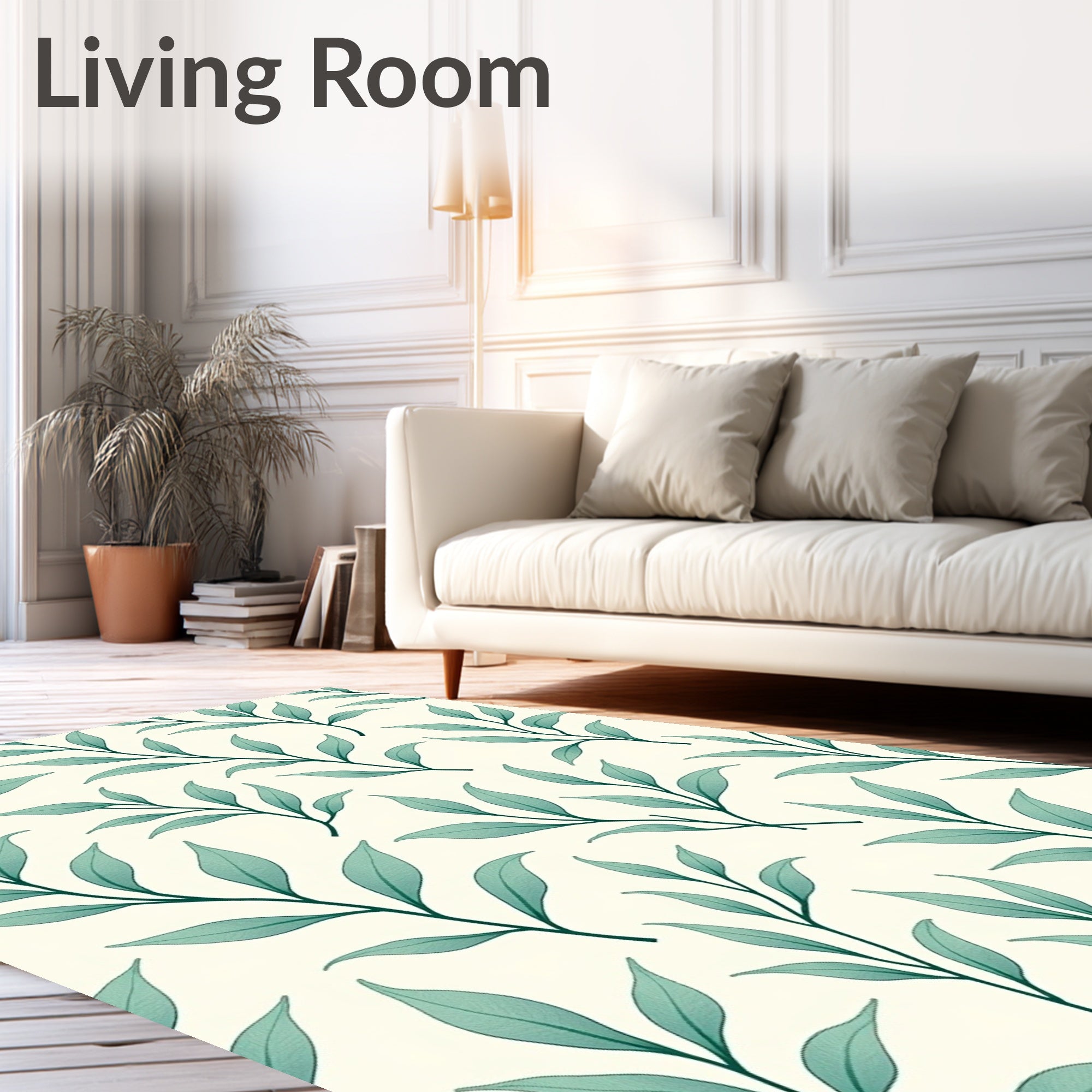 Coastal Teal Leaf Sprig Rug