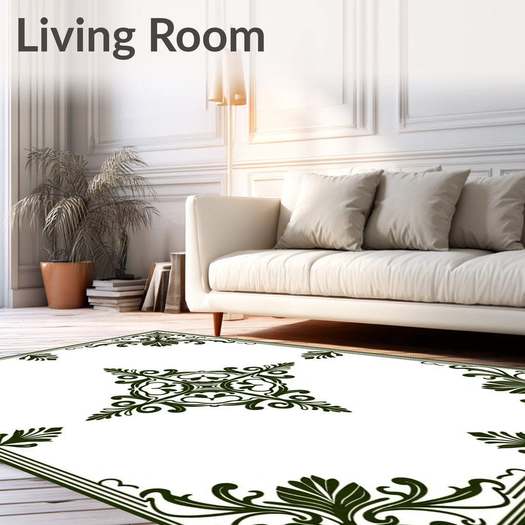 Dark Green Ornate Floral Medallion Rug