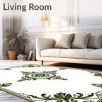 Dark Green Ornate Floral Medallion Rug
