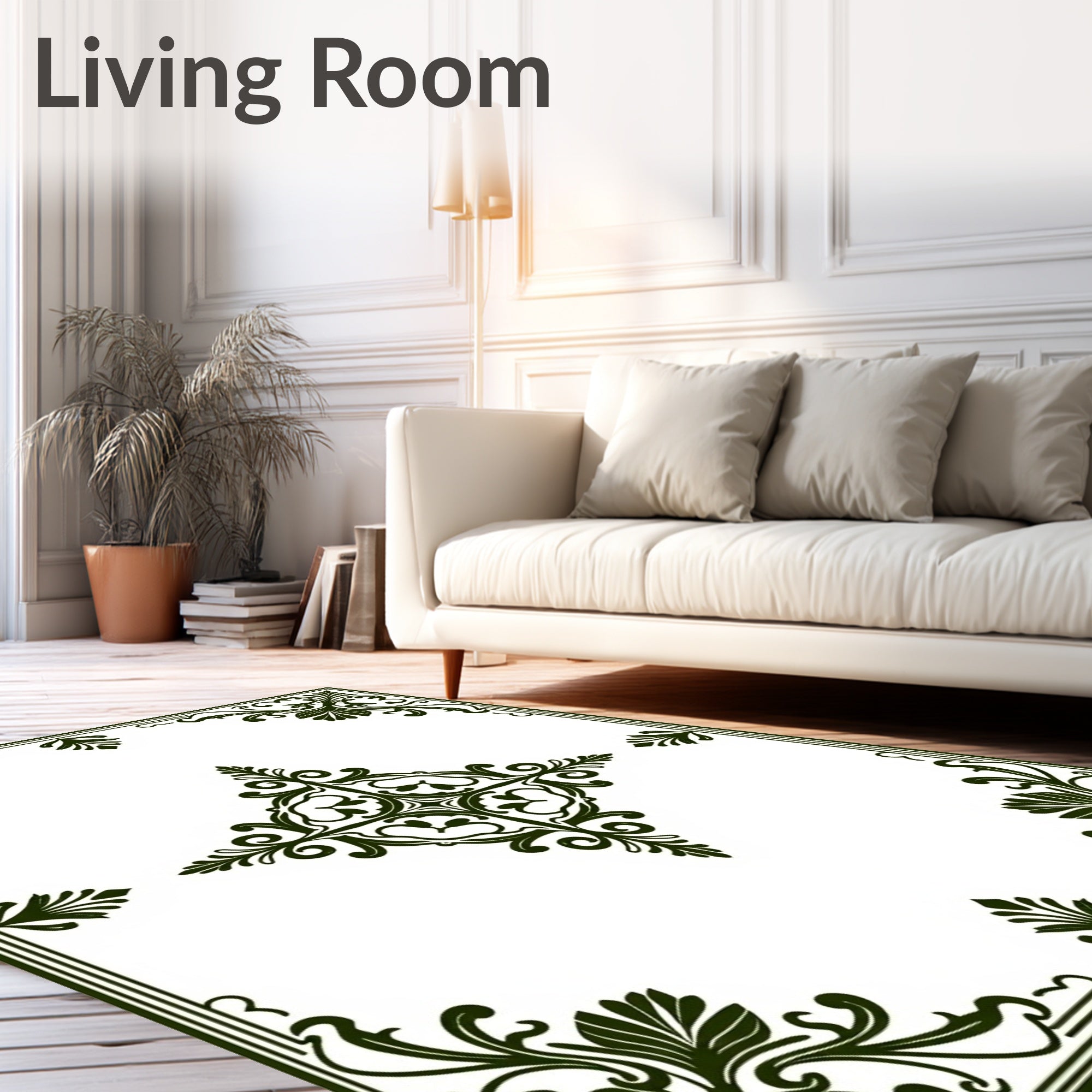 Dark Green Ornate Floral Medallion Rug