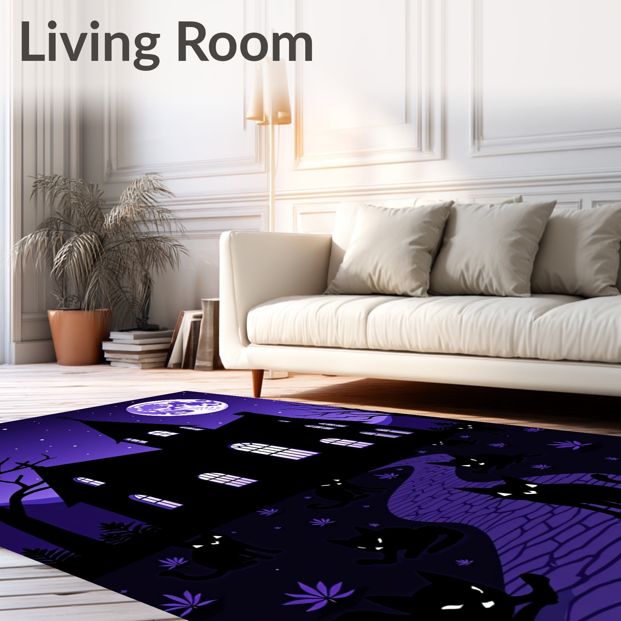 Spooky Night Black Cats Moonlit Manor Rug