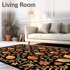Orange Acorn Floral Black Background Rug