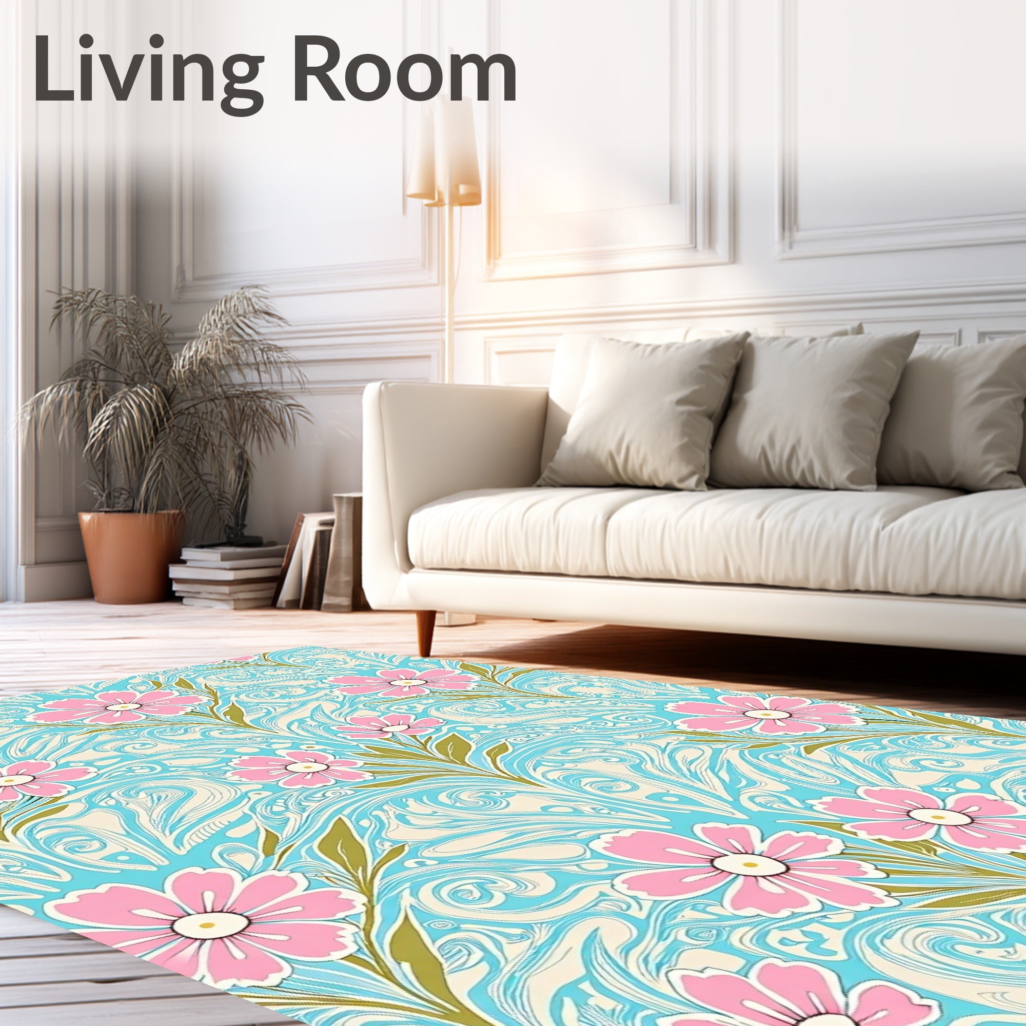 Pastel Pink Flower Swirl Cream Rug