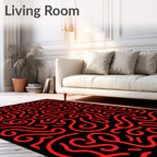 Red Swirls Black Abstract Rug