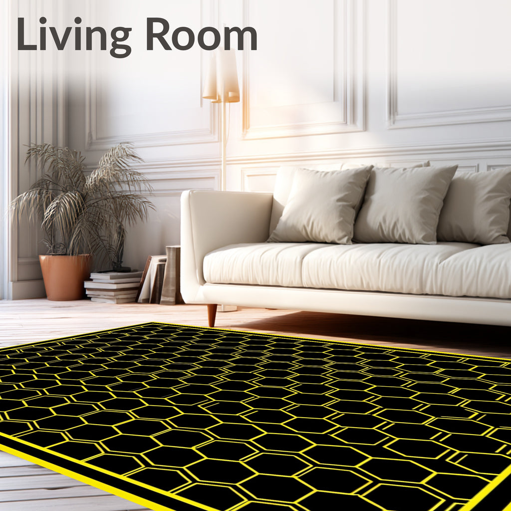 Bold Yellow Hexagon Grid Rug