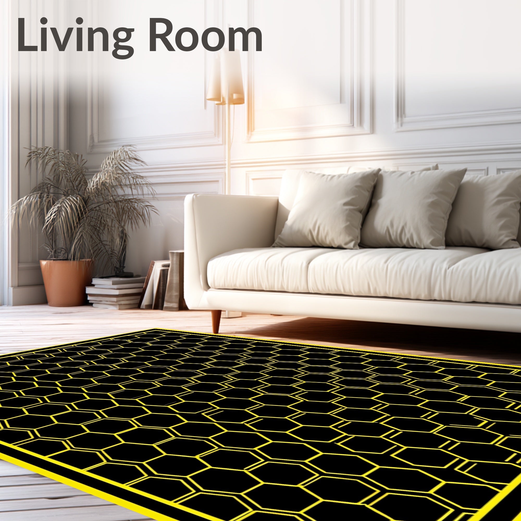 Bold Yellow Hexagon Grid Rug