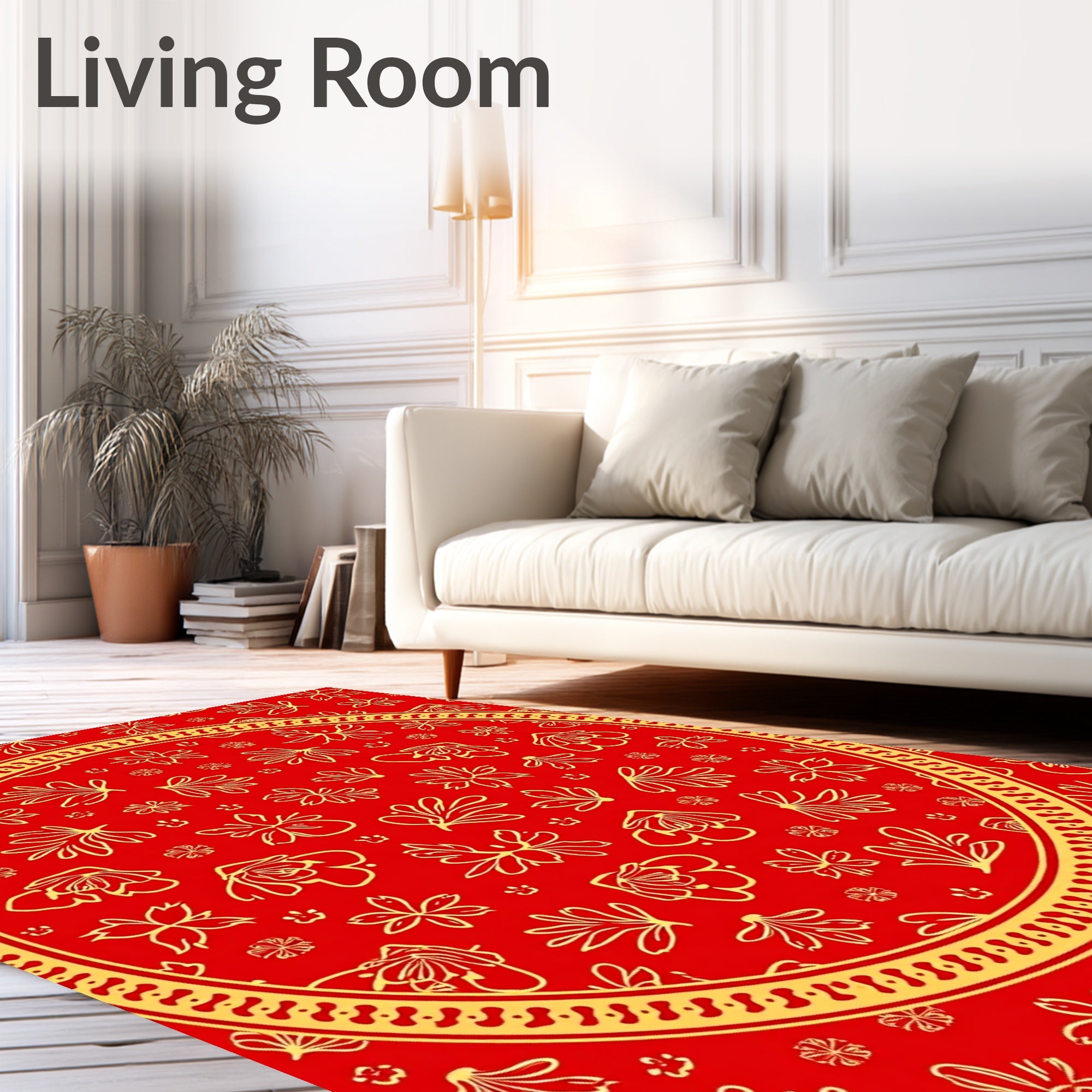 Golden Floral Medallion Red Rug