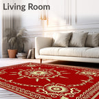 Crimson Sunburst Floral Medallion Border Rug