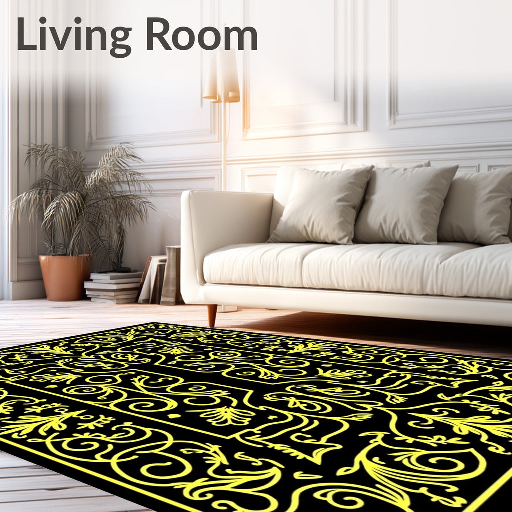 Yellow Floral Vine Frame Rug