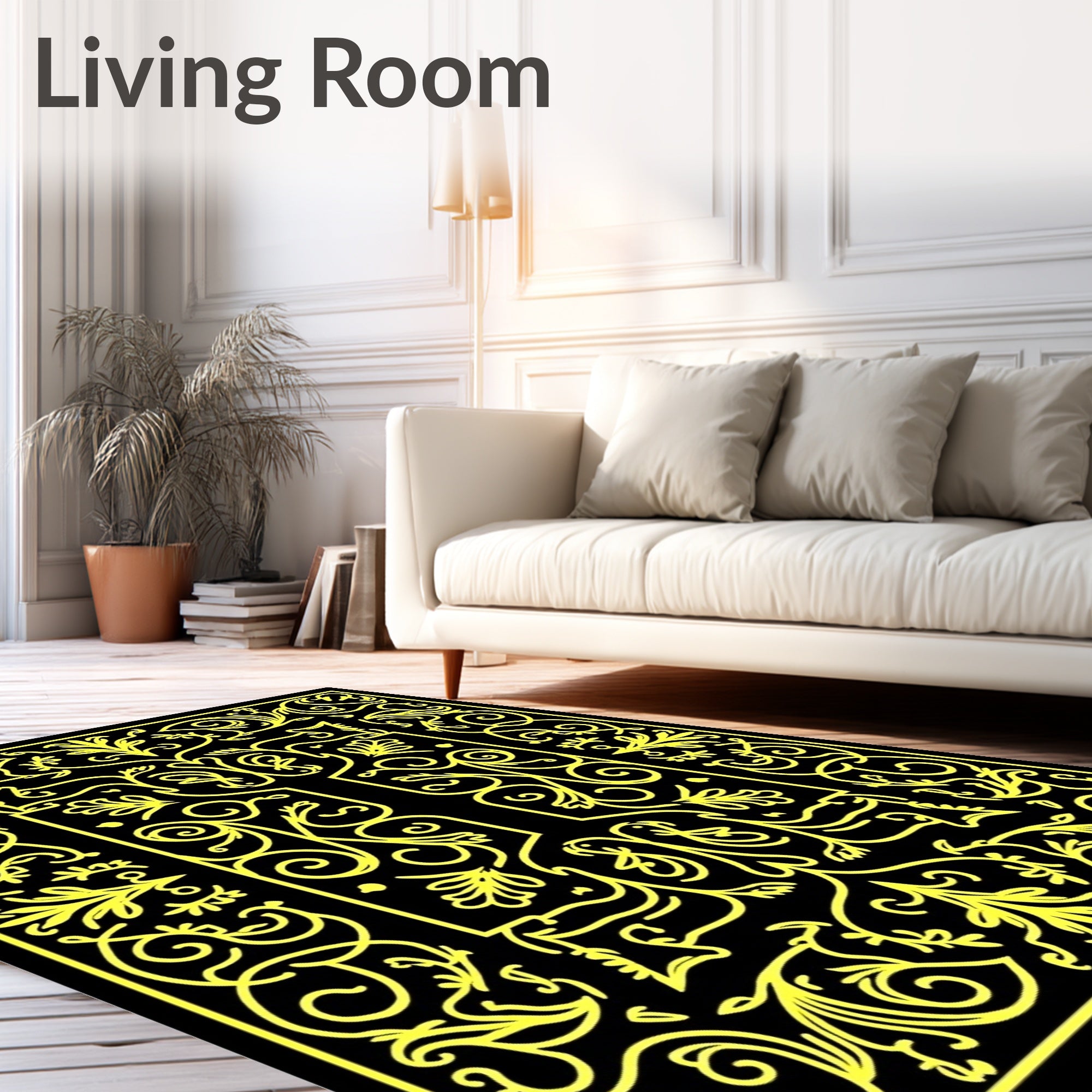 Yellow Floral Vine Frame Rug