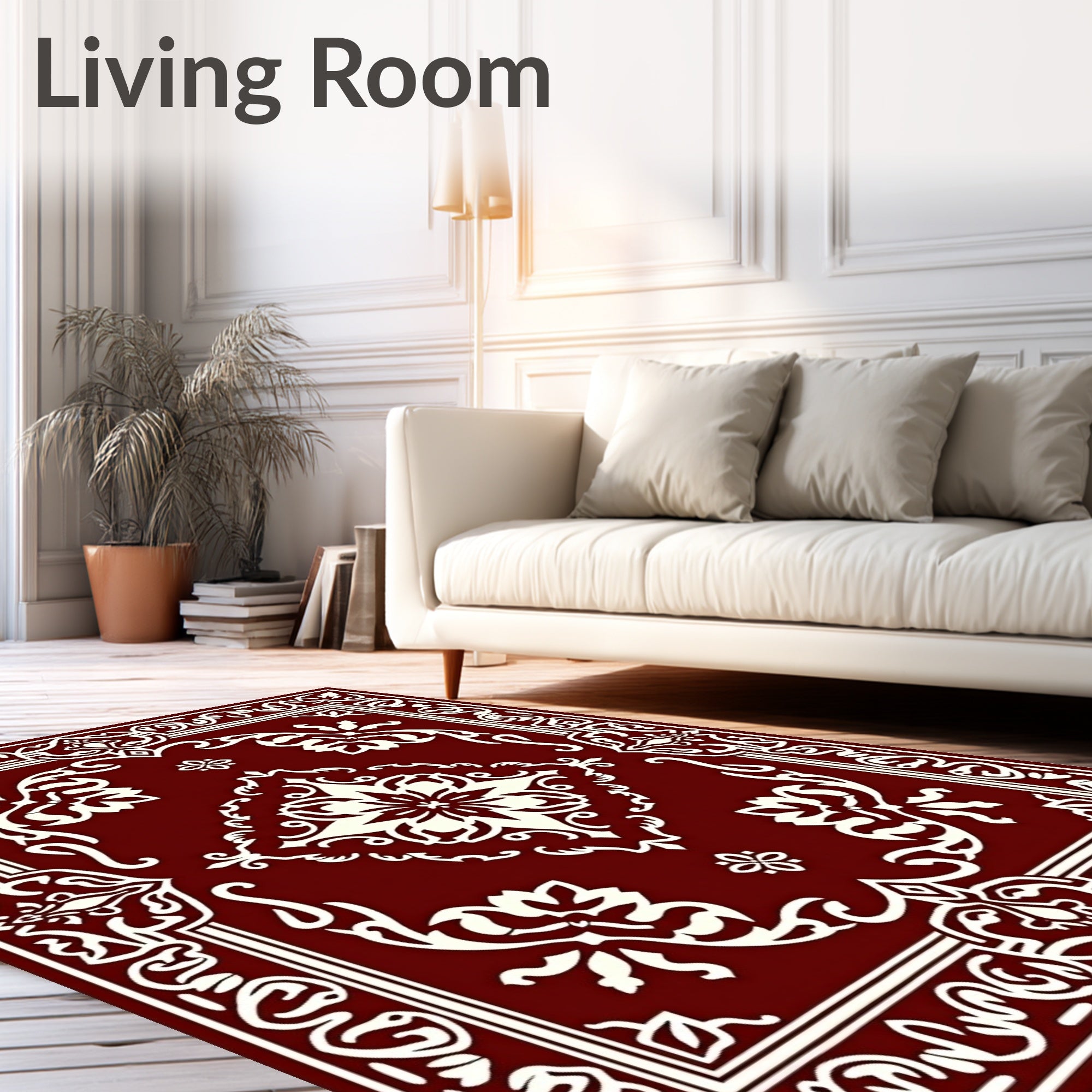 Rich Burgundy Ornate Floral Square Rug