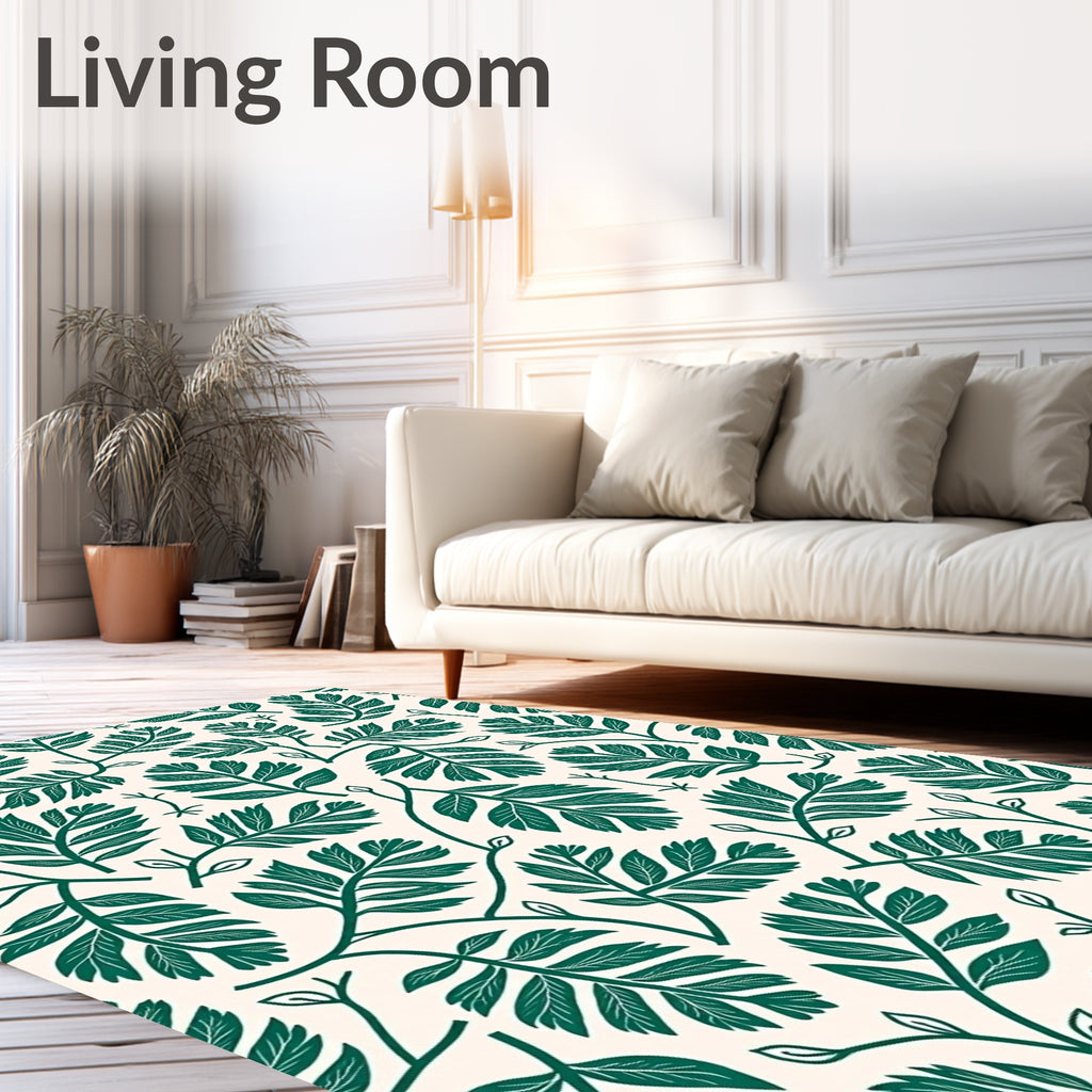 Deep Emerald Foliage Branch Art Rug