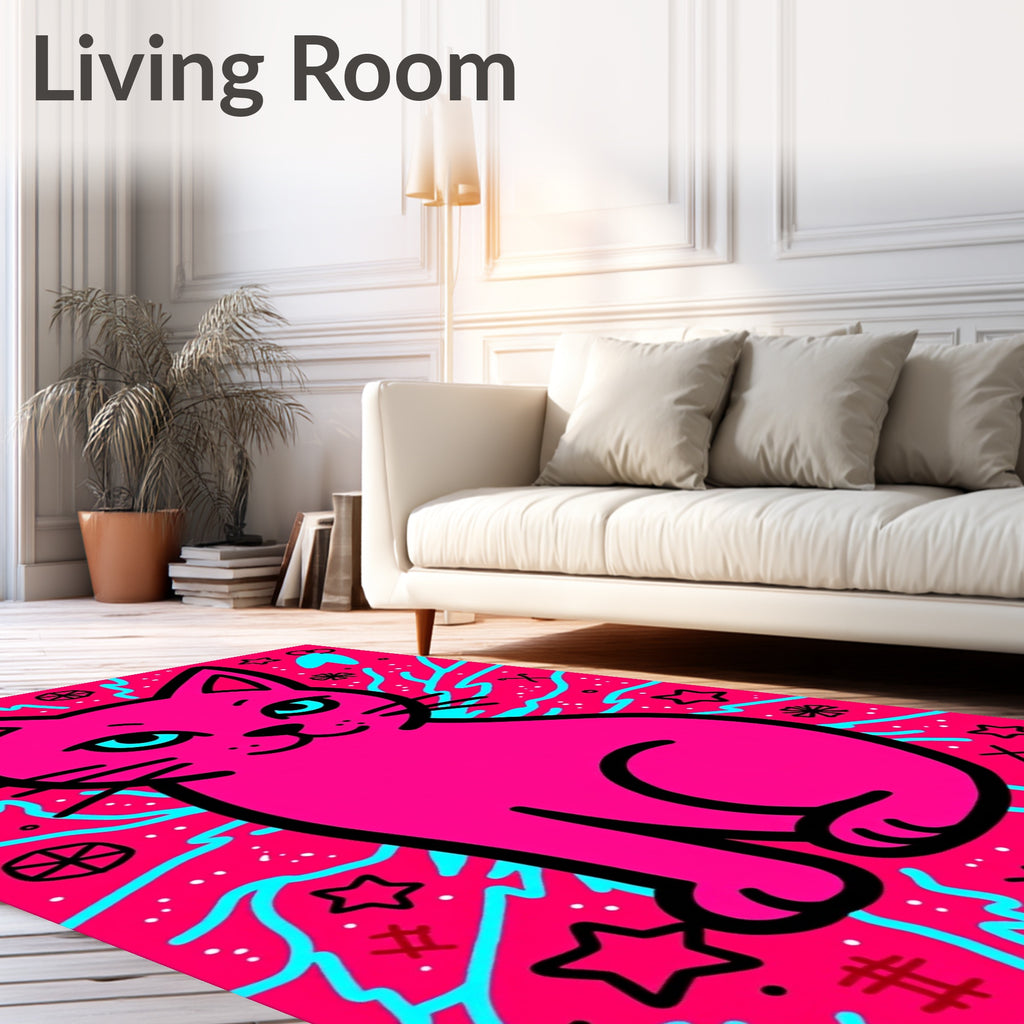 Bright Pink Feline Cosmic Whimsy Rug