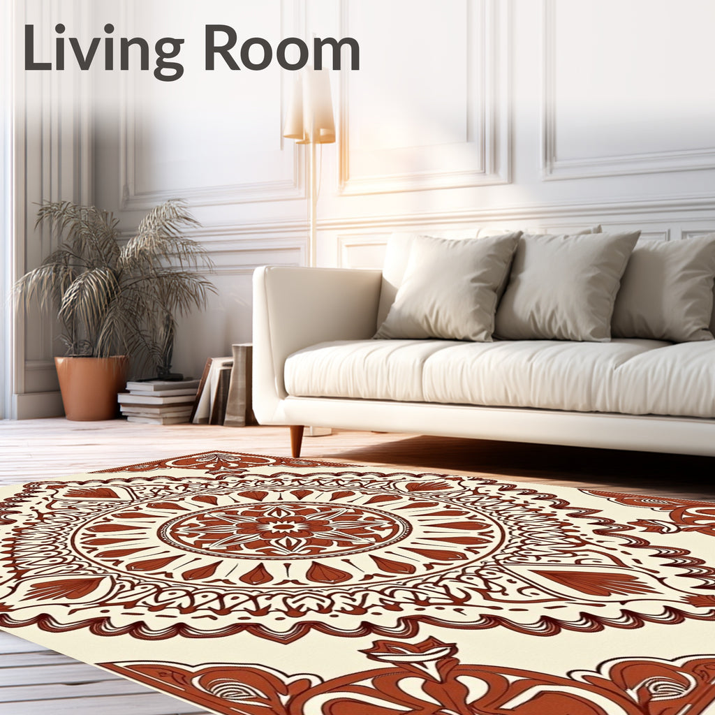 Terracotta Medallion Corner Radiating Folk Art Rug