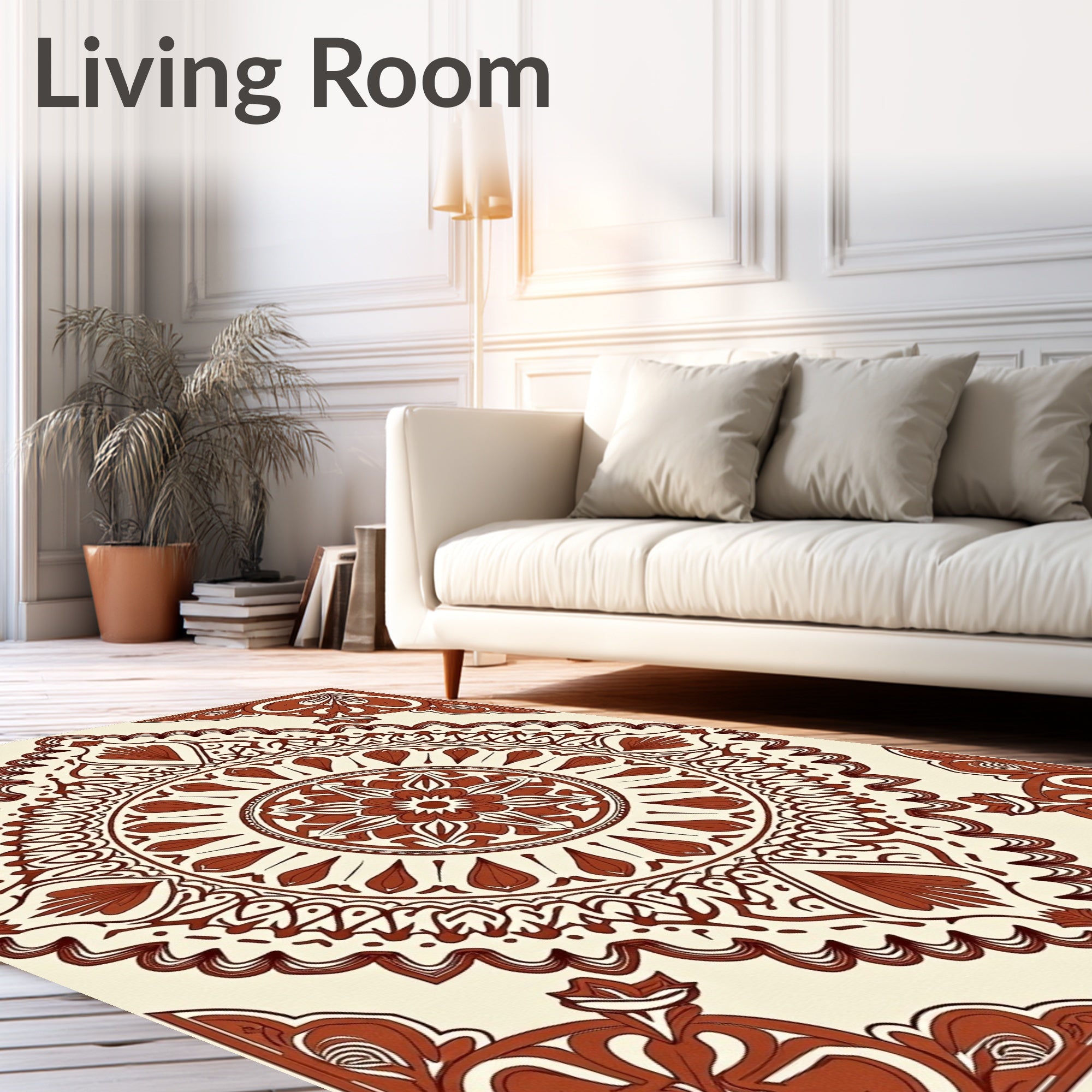 Terracotta Medallion Corner Radiating Folk Art Rug