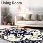 Dark Blue Starburst Mandala Cream Rug