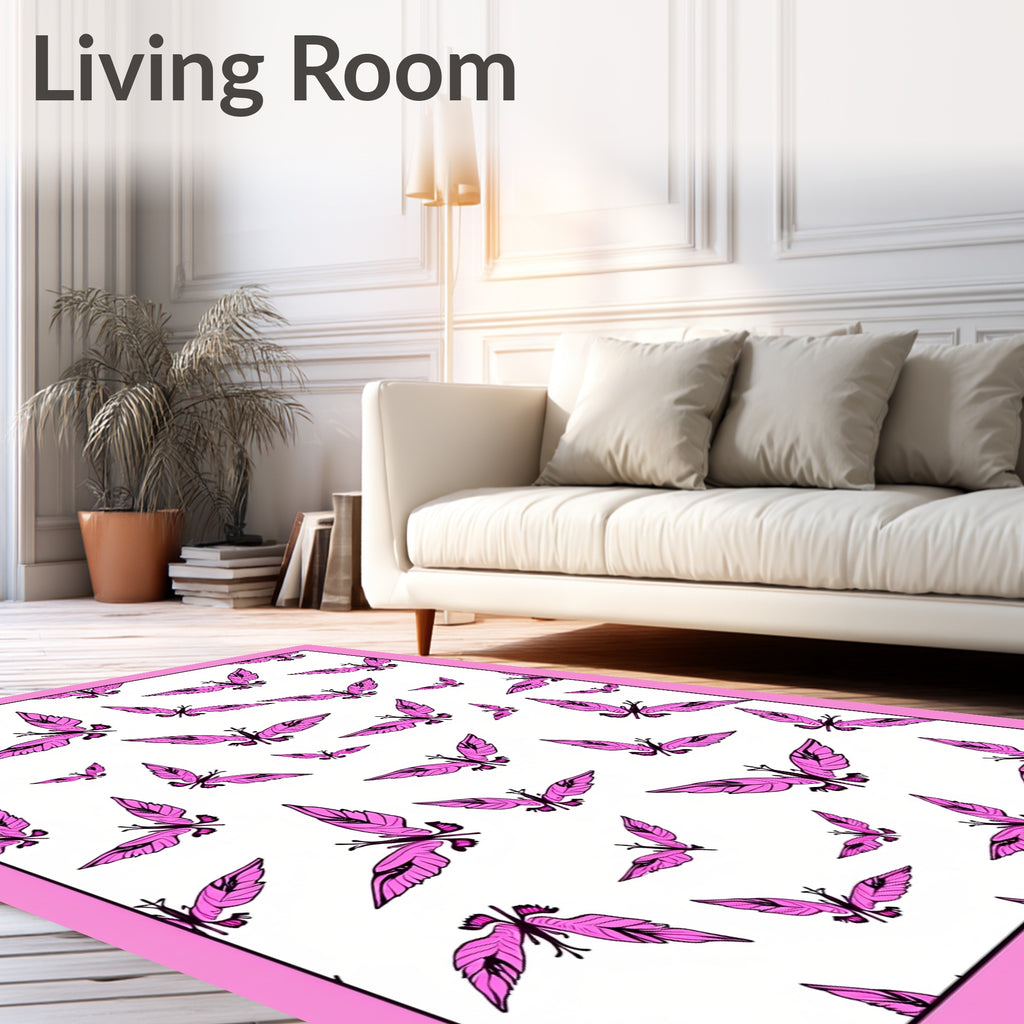 Pink Butterfly Swarm Composition Rug