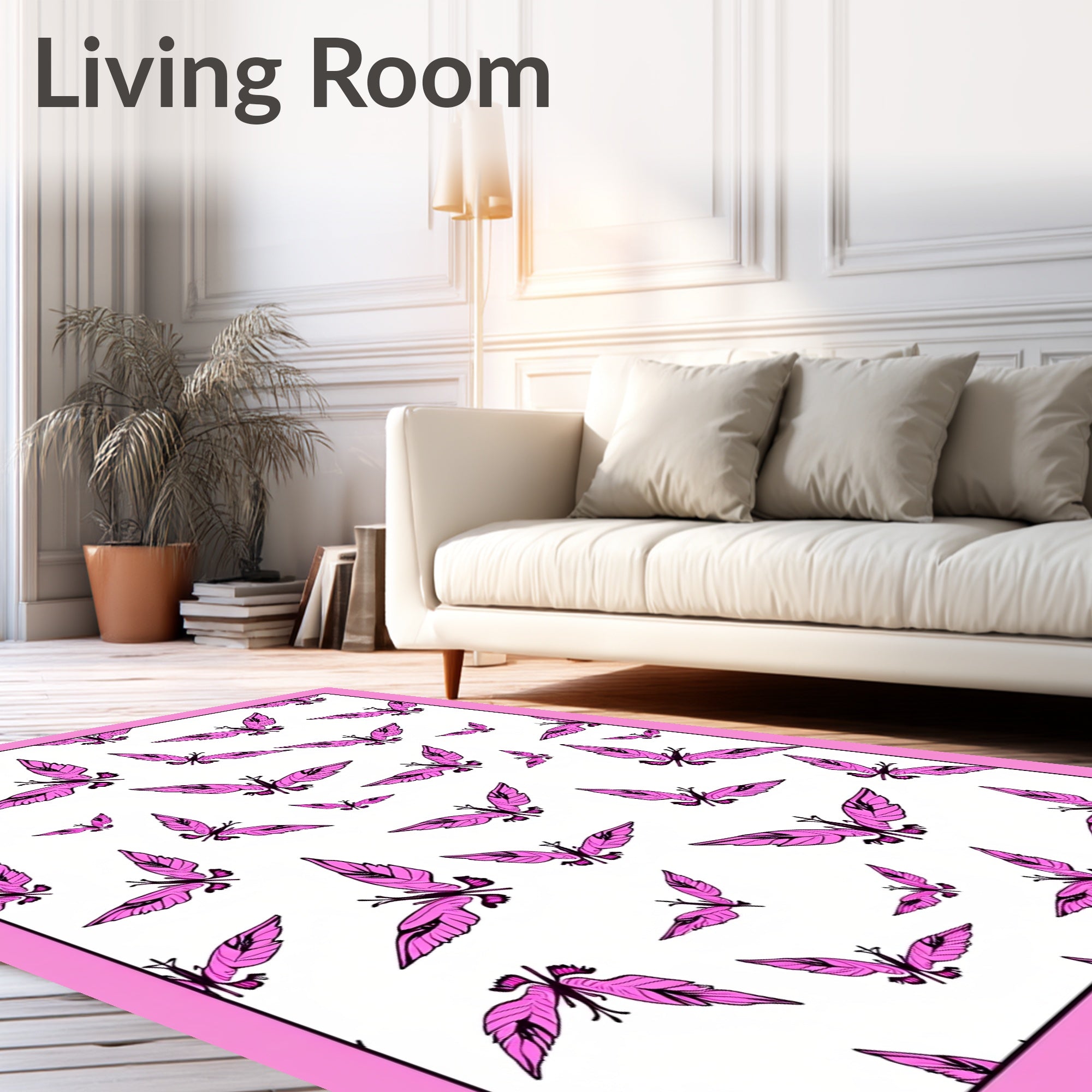 Pink Butterfly Swarm Composition Rug