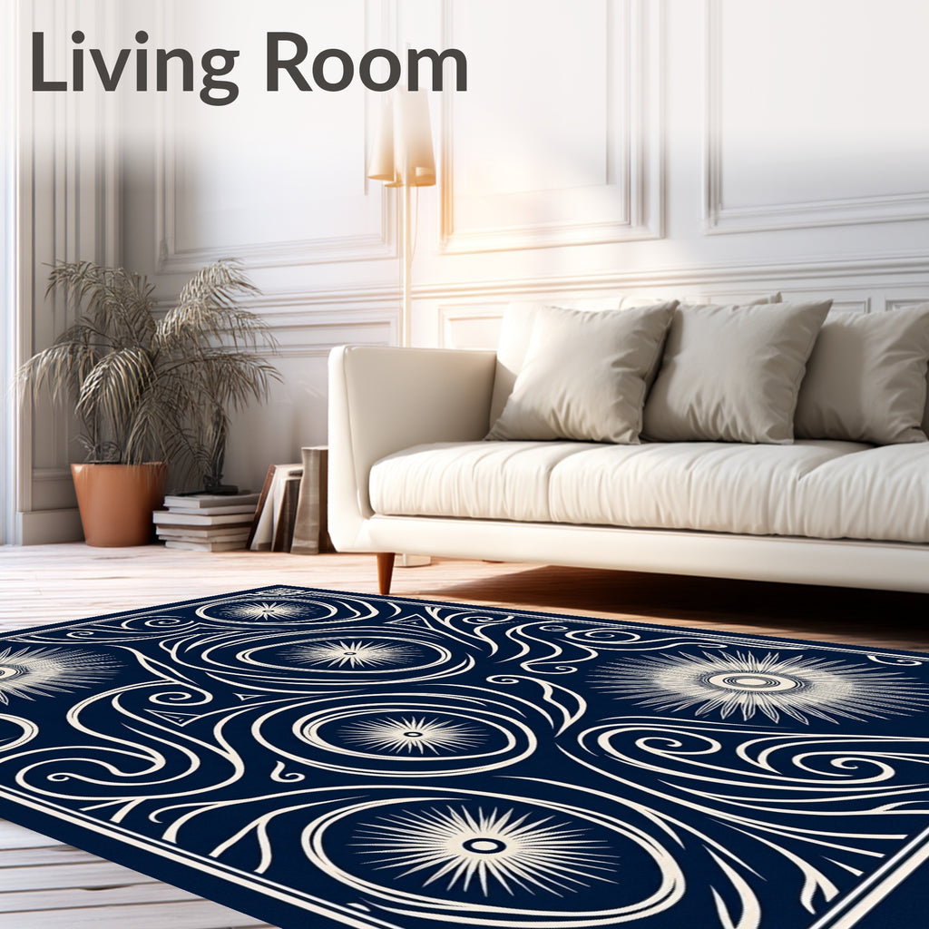 Celestial Starburst Navy Textile Rug