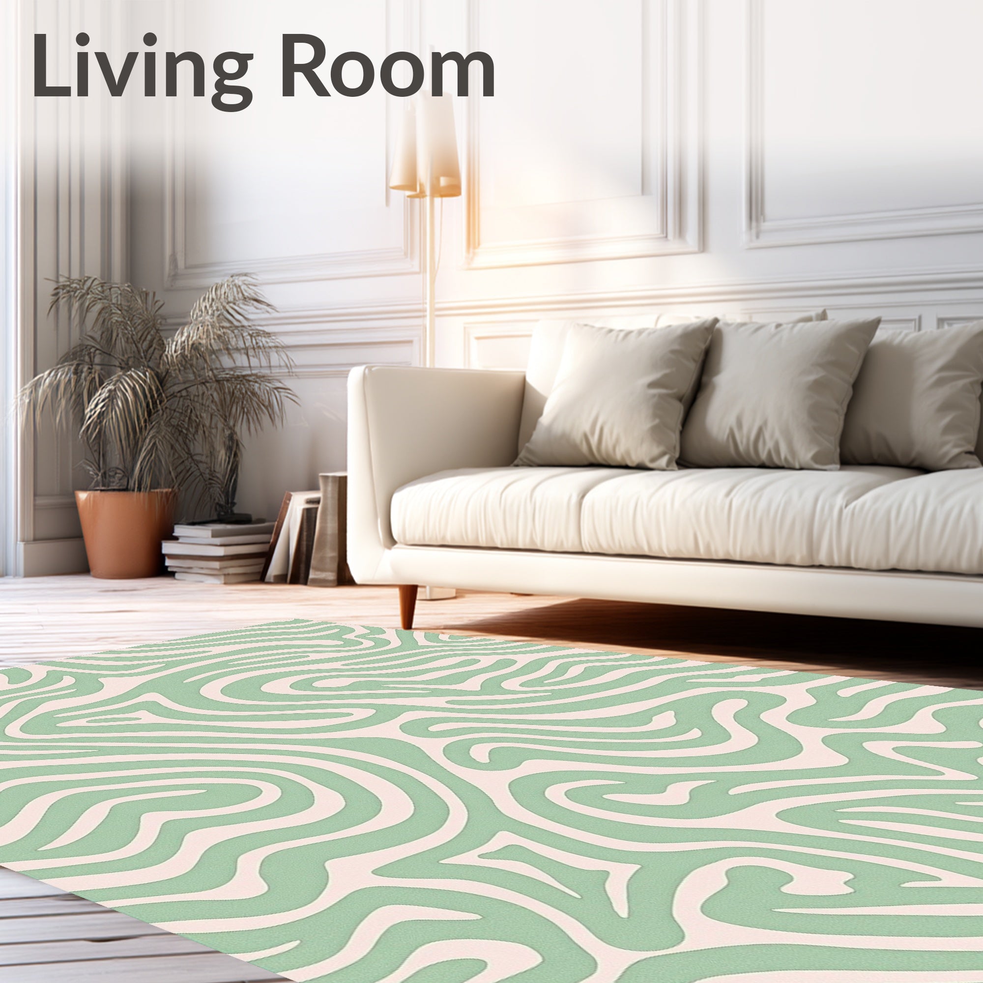 Mint Green Swirl Abstract Rug