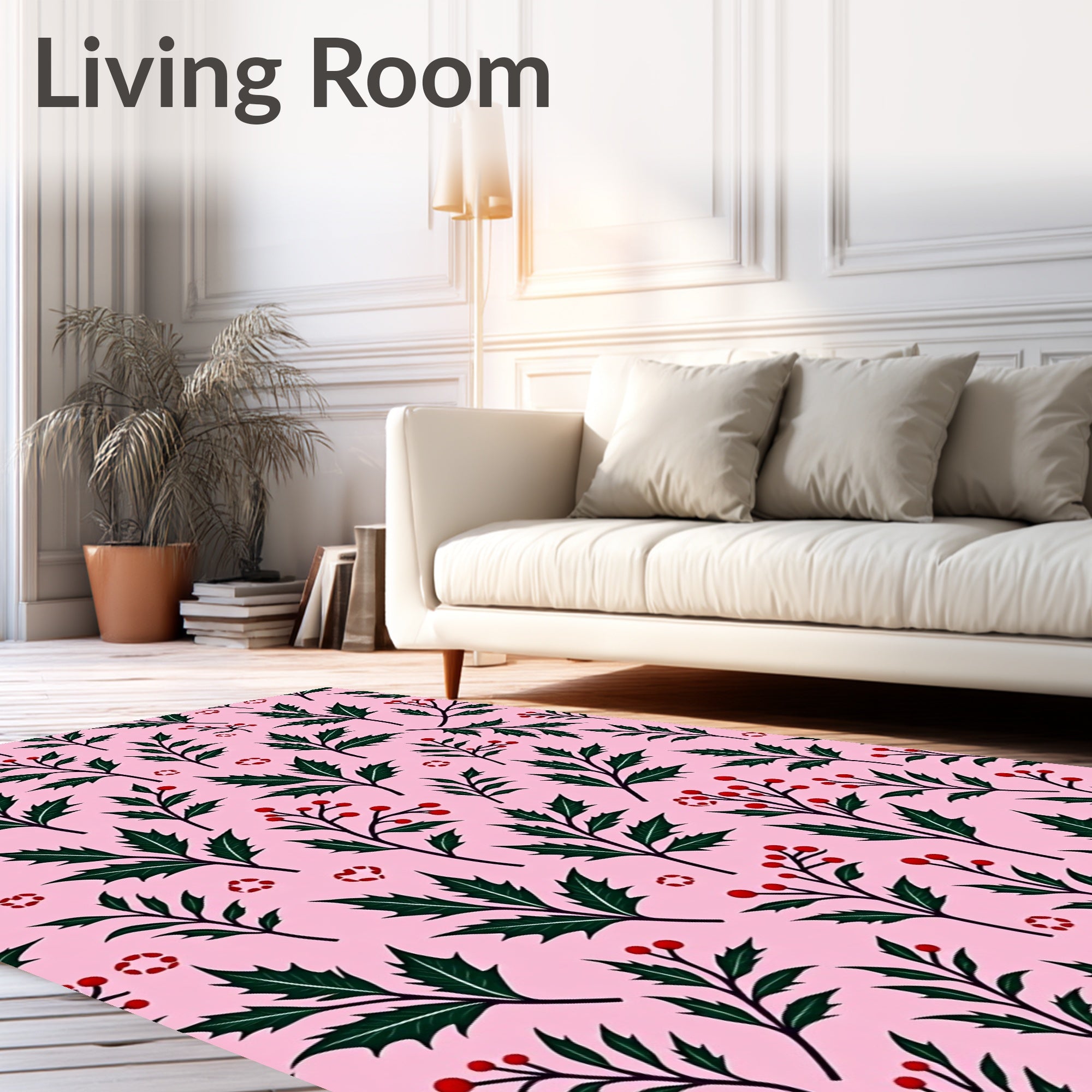Pink Berry Holly Leaf Garland Rug