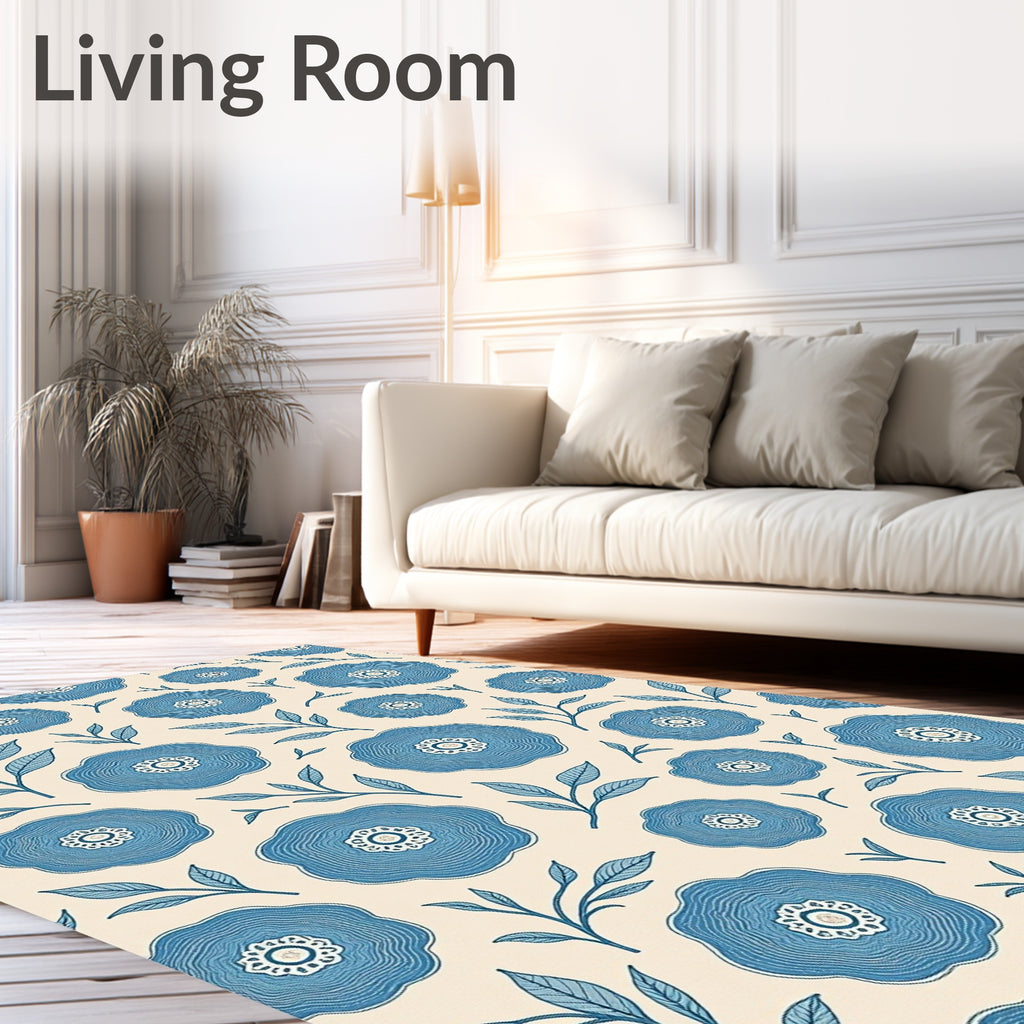 Blue Floral Branches Cream Background Rug