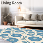 Blue Floral Branches Cream Background Rug