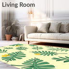 Green Tropical Leaves and Yellow Flowers Rug
