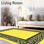Black Ornate Scrollwork Golden Border Rug
