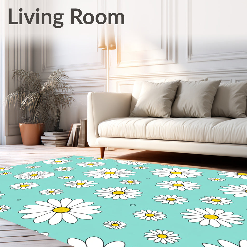 Bright Teal Daisy Patch Rug
