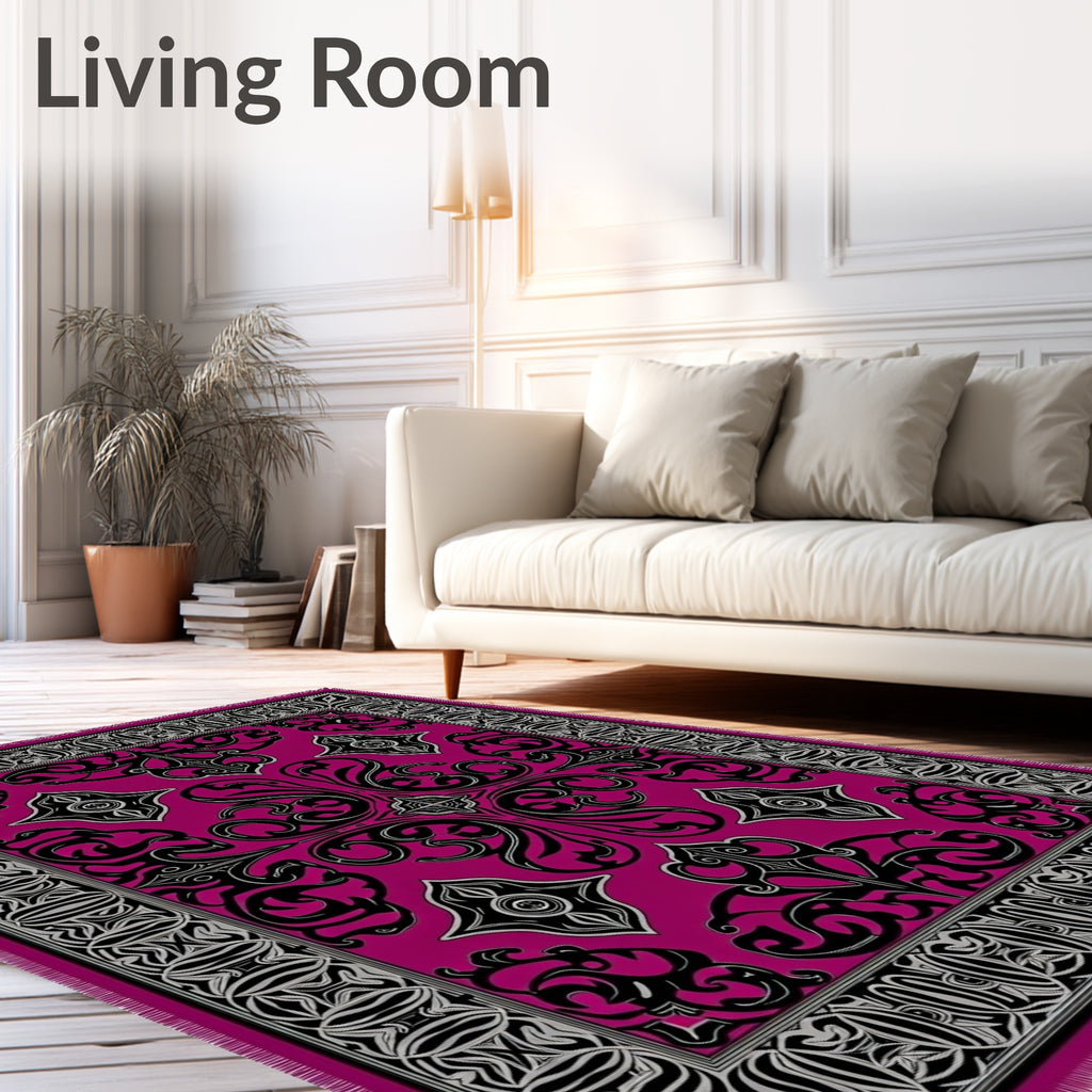 Rich Magenta Black Silver Medallion Rug