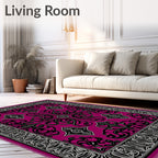 Rich Magenta Black Silver Medallion Rug