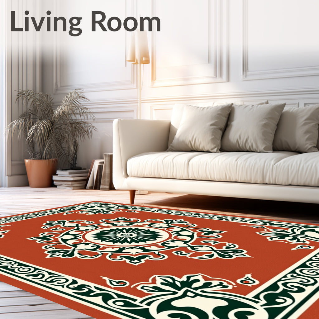 Terracotta Floral Medallion Border Rug