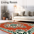 Terracotta Floral Medallion Border Rug