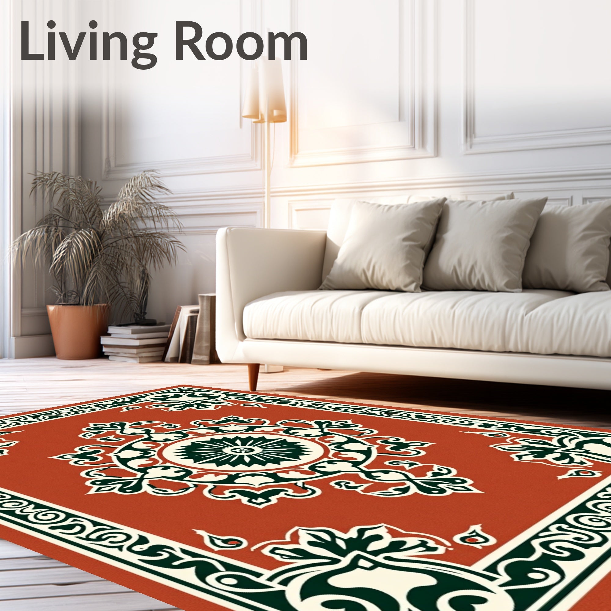 Terracotta Floral Medallion Border Rug
