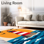 Coastal Red White Stripes Lighthouse Scene Rug