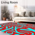 Vibrant Red Aqua Swirls Rug