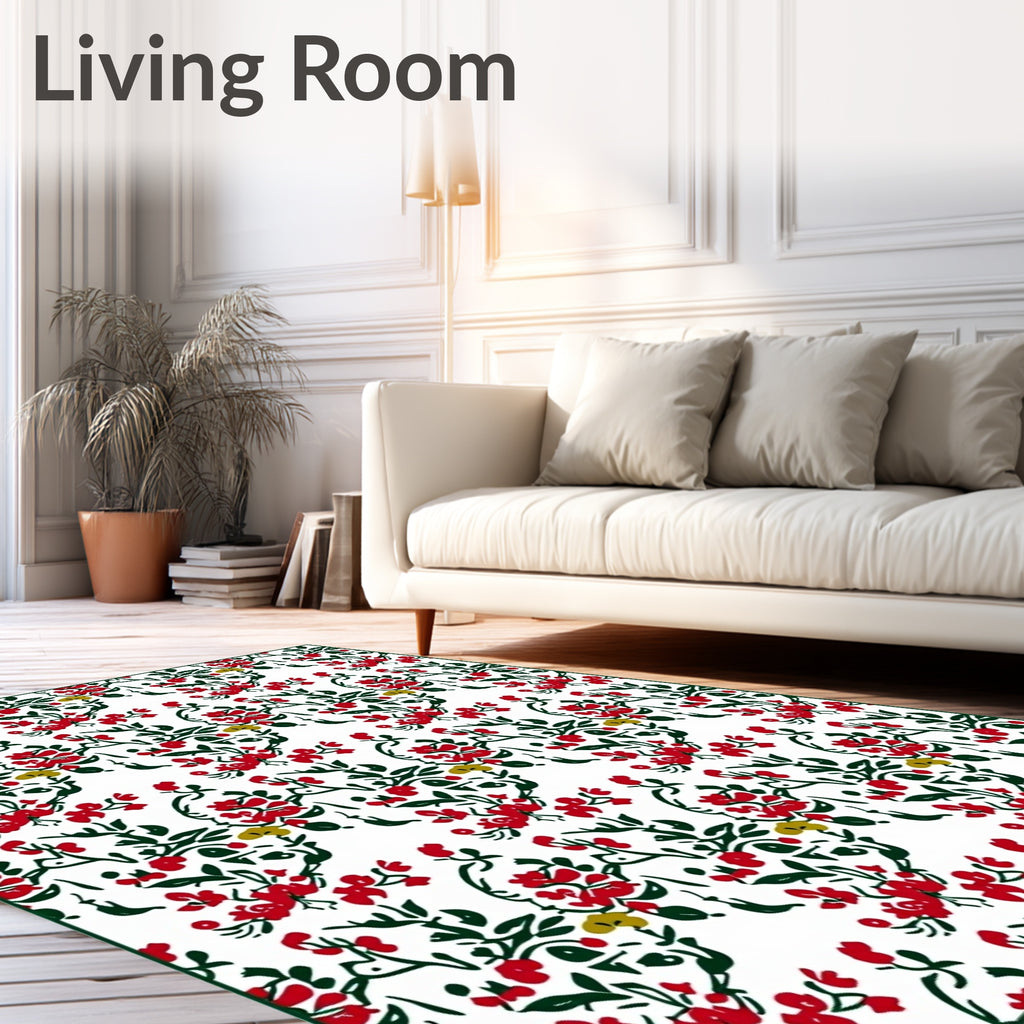 Red Green Floral Vine Arrangement Rug