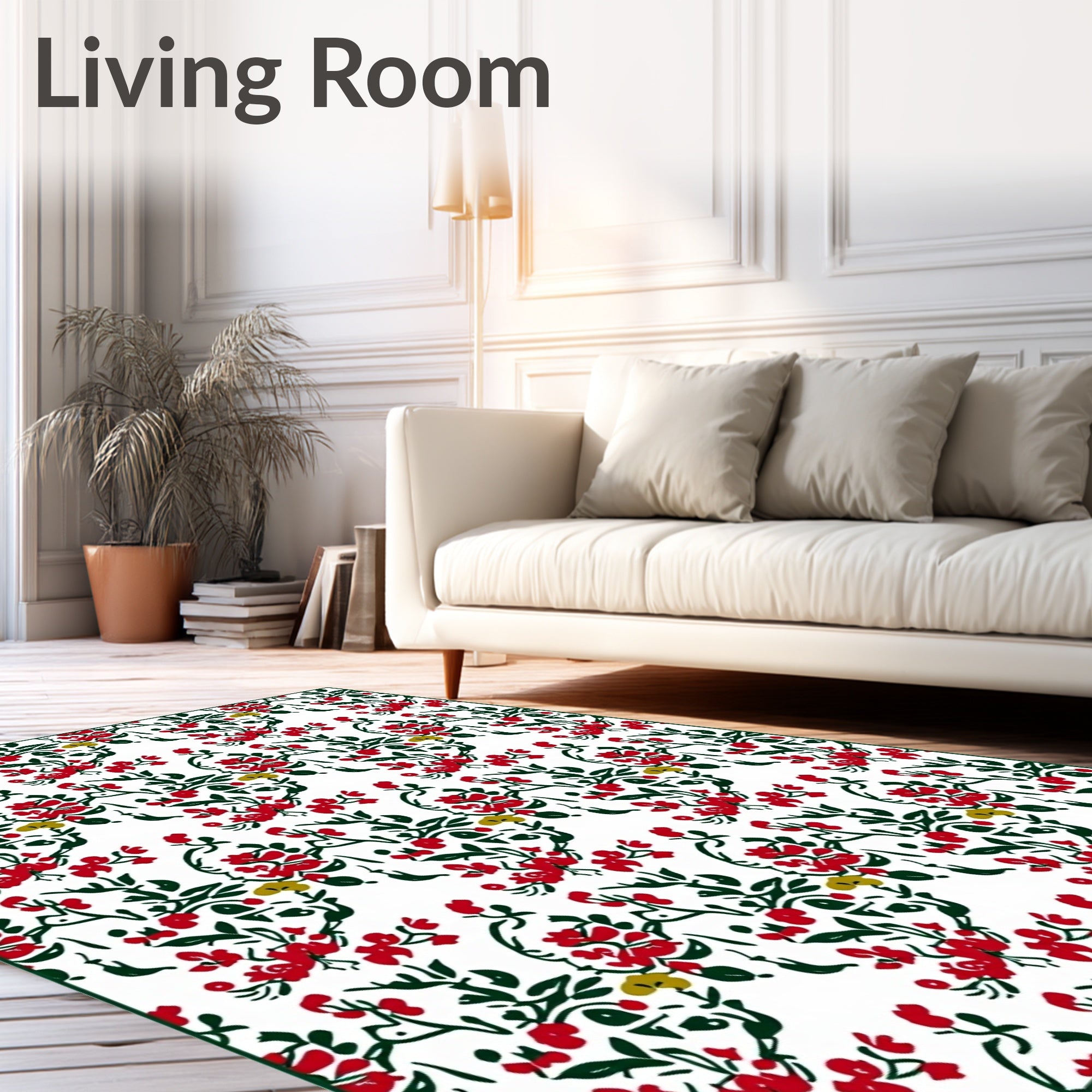 Red Green Floral Vine Arrangement Rug