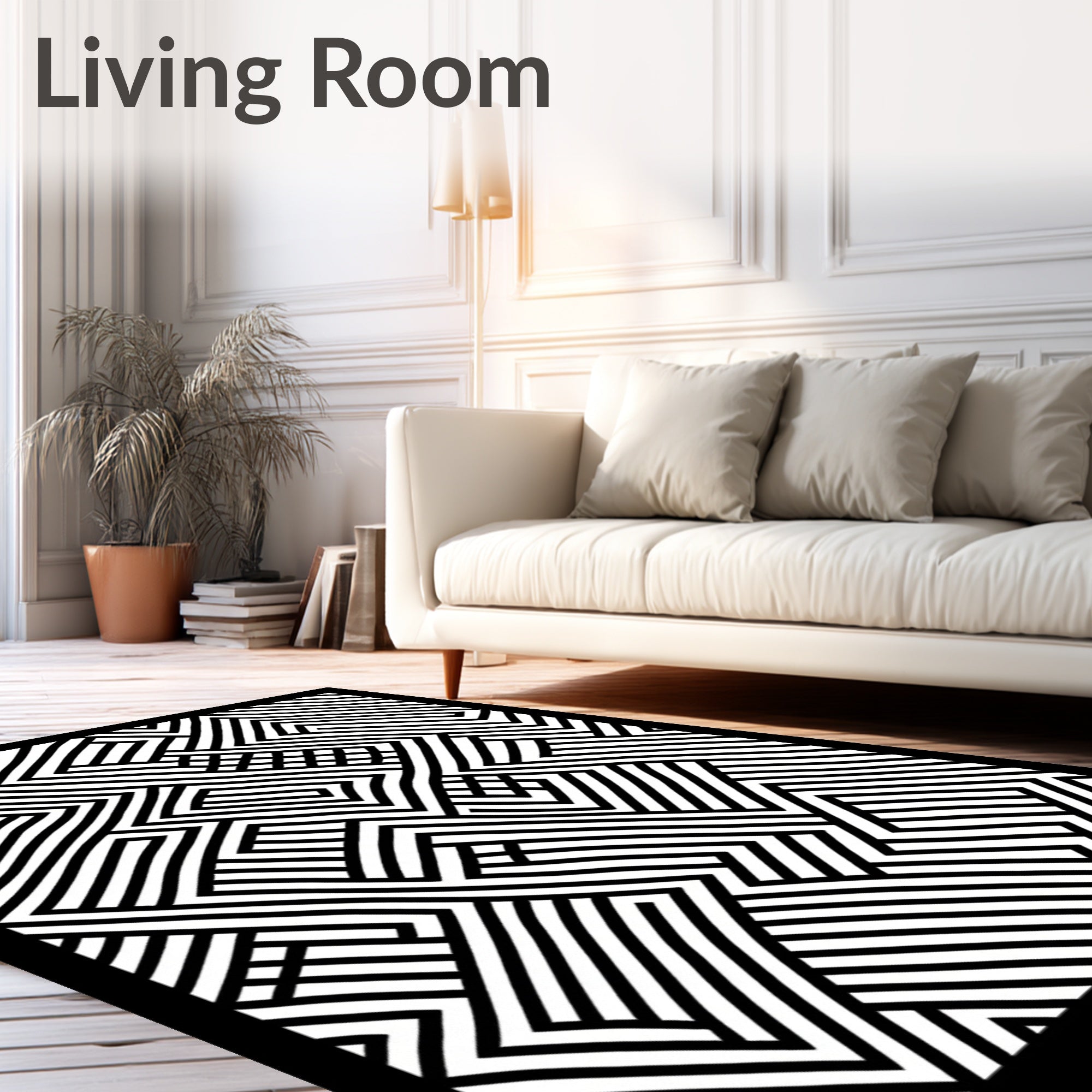 Striped Black White Labyrinth Rug