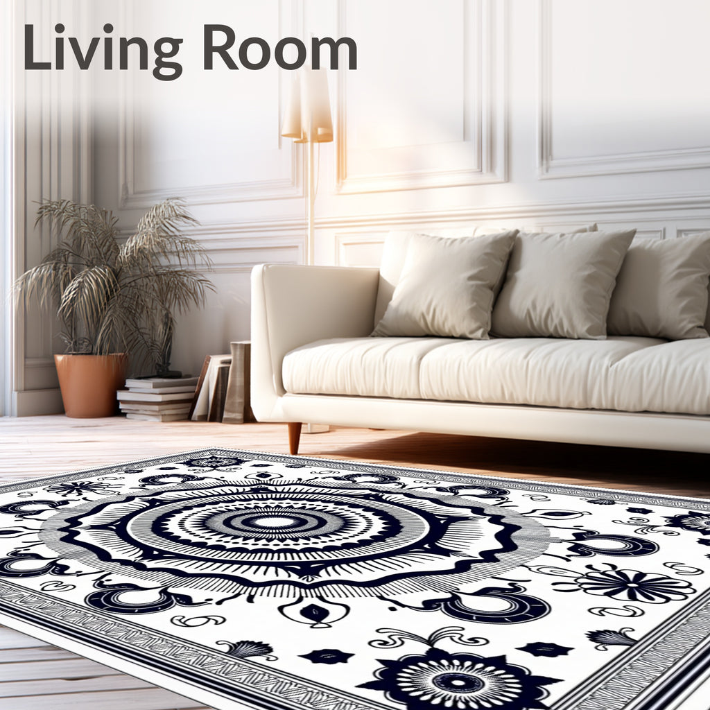 Dark Navy Ornamental Medallion Sunburst Rug