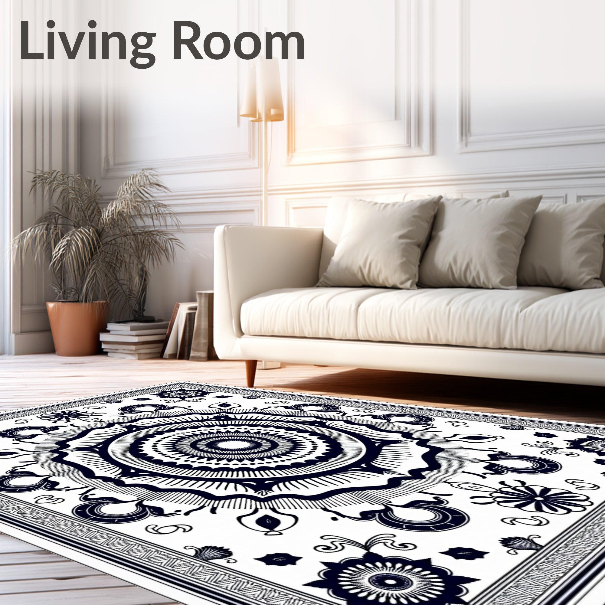 Dark Navy Ornamental Medallion Sunburst Rug