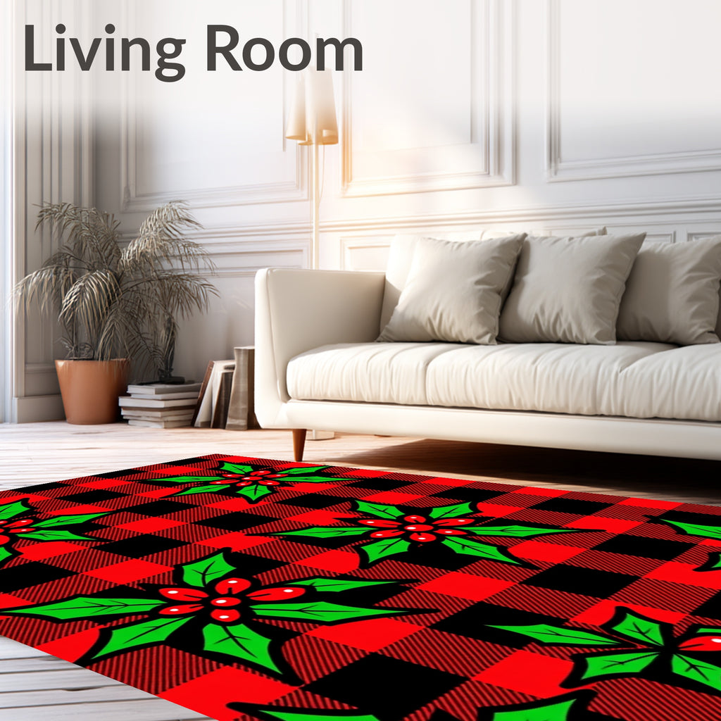 Red Black Buffalo Check Holly Blooms Rug