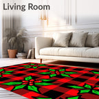 Red Black Buffalo Check Holly Blooms Rug