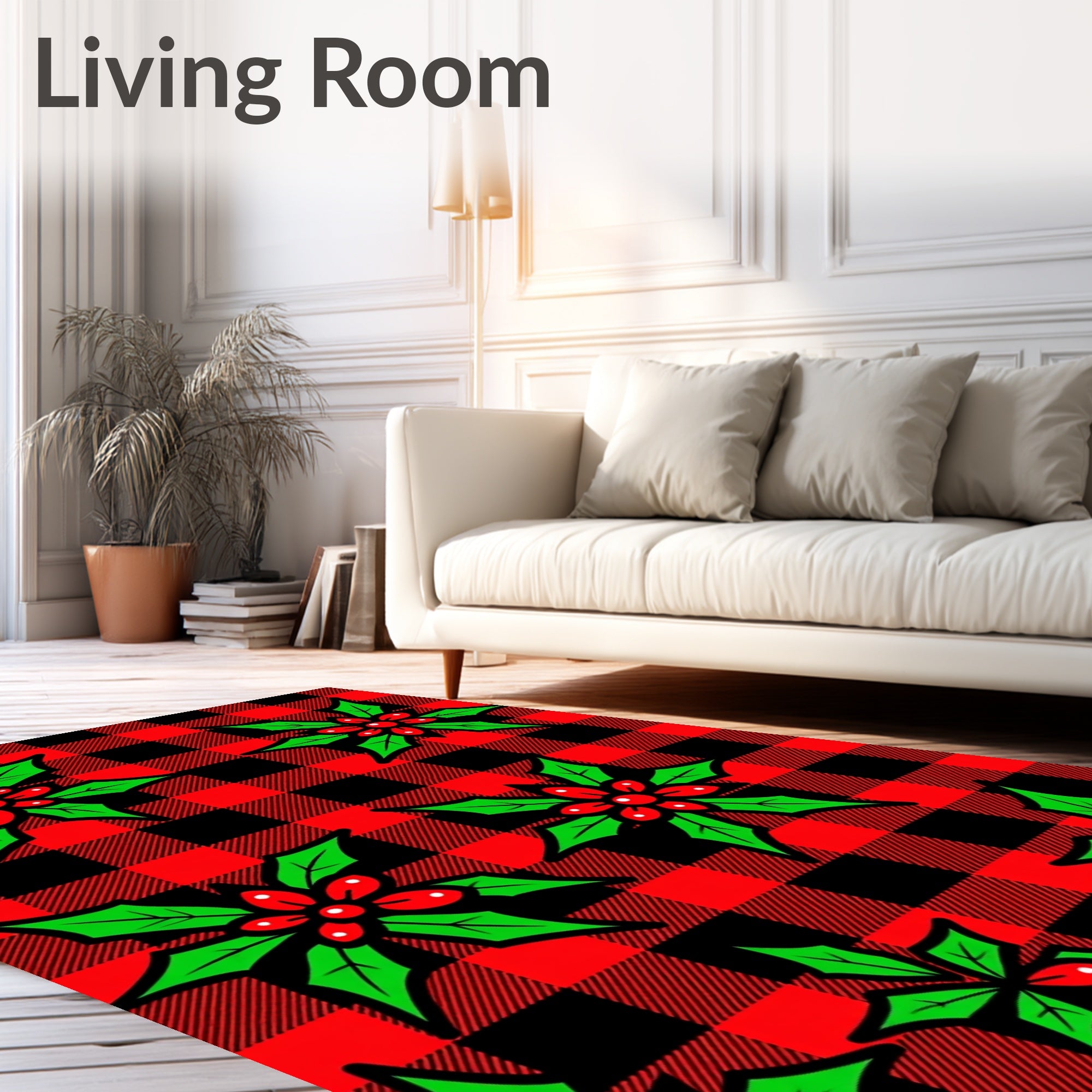 Red Black Buffalo Check Holly Blooms Rug