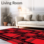 Bold Red Black Plaid Squares Rug