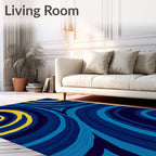 Bold Blue Yellow Swirl Rug