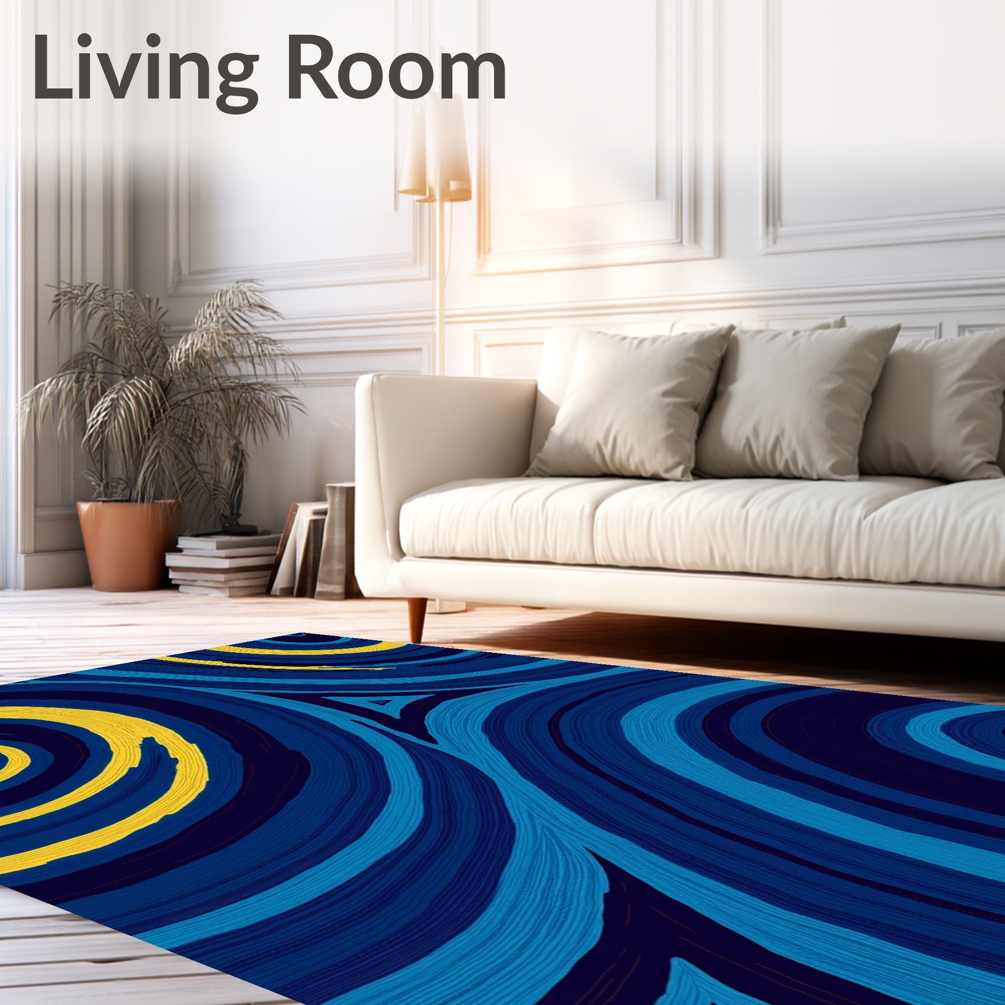Bold Blue Yellow Swirl Rug