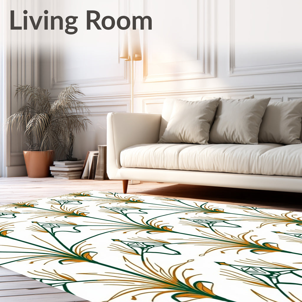 Green Gold Stylized Floral Fan Rug