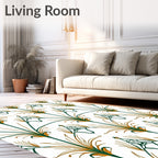 Green Gold Stylized Floral Fan Rug